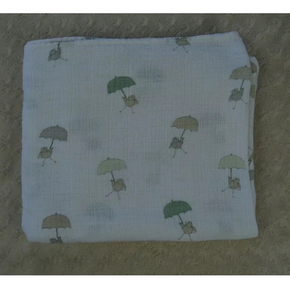 Aden + Anais Bird Holding Umbrella Baby Blanket Green Gray Muslin Cotton Swaddle - Picture 1 of 8